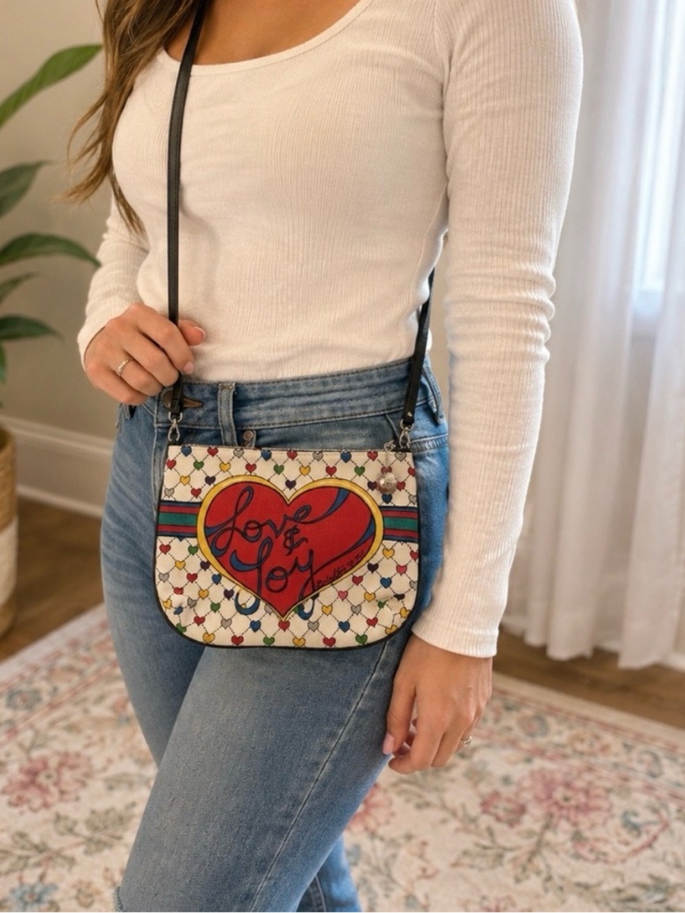 Brighton Love&Joy White Crossbody Bag with Red Heart and Multicolor Accents